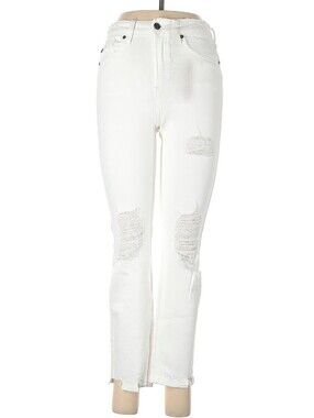 KanCan White Straight Leg Distressed Jeans
